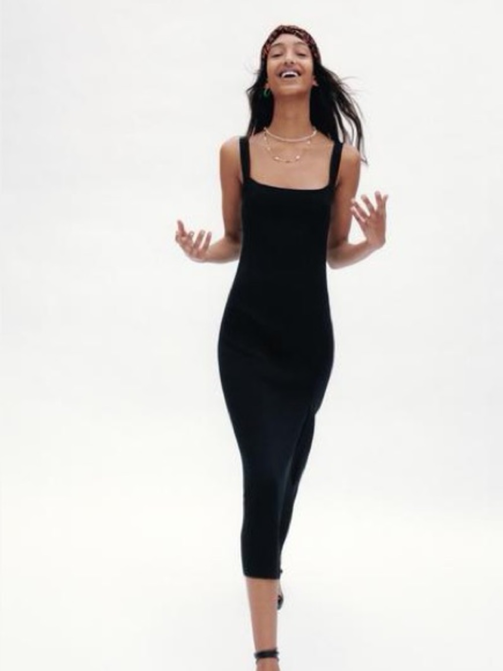 Zara Black Maxi Slip Dress with Side Slit